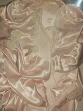 VTG SATIN Shiny Lord Taylor PINK Embrd Pearls Nightgown Robe Button Pin UP S/42"