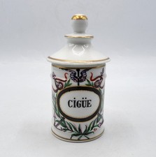 Petit pot à pharmacie apothicaire Cigüe en porcelaine peinte début XXème