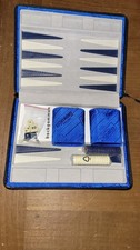 coffret jeu de société Backgammon de voyage bleu (état neuf)