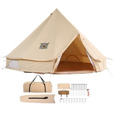 Tente Cloche Toile 4 Saisons 3 m pour Camping Familial avec Trou de Poêle