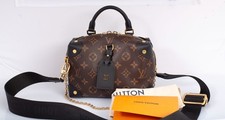 Authentic Louis Vuitton Black/Brown Monogram Petite Malle Souple Shoulder Bag