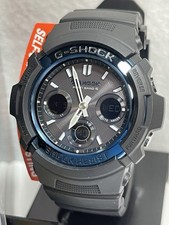 Casio G-Shock Men's Solar Blue Dial Black Resin Strap 46mm Watch AWGM100A-1A
