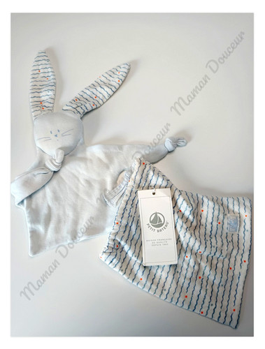Doudou plat lapin - plat, bleu