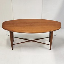 TABLE BASSE SCANDINAVE 1960 VINTAGE DOUBLE PLATEAU TECK & VERRE 60S 1960S