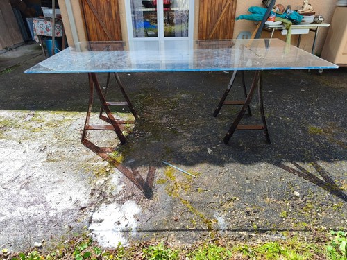 Table vintage plateau verre - table,