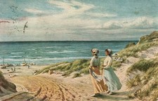 Carte postale originale*, art danois - Sur la plage (AB)20228