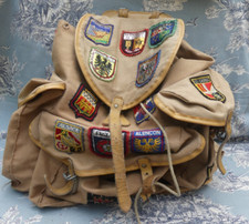 Antique Vintage Early 20th Century Scout Type Khaki Canvas Hiking Backpack