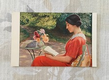 Carte Postale Ancienne Fantaisie Illustrée Femme Lisant un Livre CPA 1900