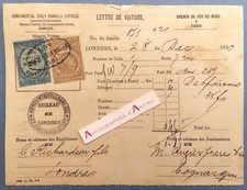 ● Lettre de voiture 1880 Chemin de fer Nord Bureau de Londres 2 timbres fiscaux
