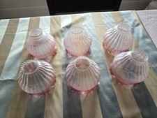 Vianne Signed French Art Glass Hand Blown Ruffled Edge Cranberry Lamp 6 Shades 