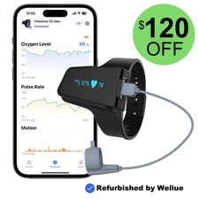 Wellue O2 Max with O2 Ring Probe 72 Hours Continuous Pulse Oximeter Dual alarm