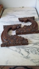 PAIR OF VINTAGE WOODEN FRUIT CARVED CONSOLES HORN ABUNDANCE DECORATION XX