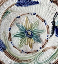 Vintage French Barbotine Majolica 8” Plate, Antique Cultural Art Decor Gifts