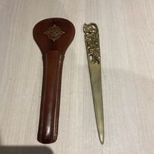 Antique Handmade Bronze Letter Opener Paper Cup Pineapple Decorations + Case