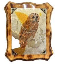 Vintage MCM Owl Picture Wood Plaque - Clear Polyurethane Covered -Hartwell