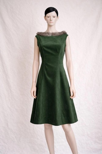 Robe vintage velours vert - robe,