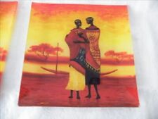 Assiettes carrées décoratives verre Afrique Massaî Marat Tanzanie Kenya Africa