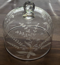 Antique Cheese Bell Crystal Engraved Dessert Bell