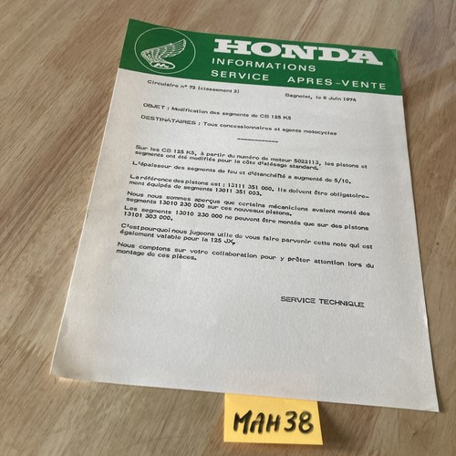 Honda moto 1974 - cb125, note