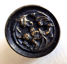 Antique button, late 19 °, 15 mm, stamped metal - love
