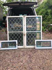 Fenêtre ancienne et son imposte en chêne avec vitraux - 148 cm x 140 cm - XIXE S