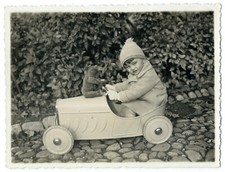 anonymous photo 1950 child pedal car and bear - toy car toy snapshot