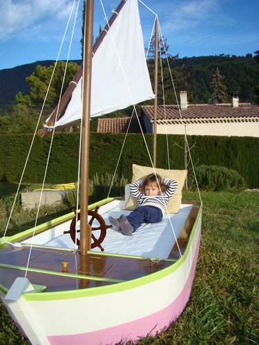 Lit bateau enfant bois voile - bateau,