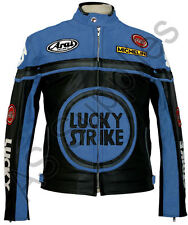 LUCKY STRIKE Blouson Moto Cuir - Veste Motard CE Protégé - Noir Bleu - Schwantz