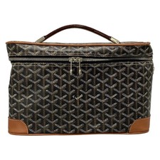 Auth GOYARD - Black Brown Multi Coated Canvas Leather Vanity Bag