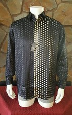 NWT MEN'S GENELLI  100% SILK SHIRT BLACK AND TAN GEOMETRIC SIZE LARGE