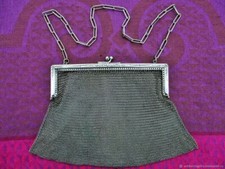 Antique Art Nouveau Old Chainm Silver Flowers Clasp Mesh Handbag