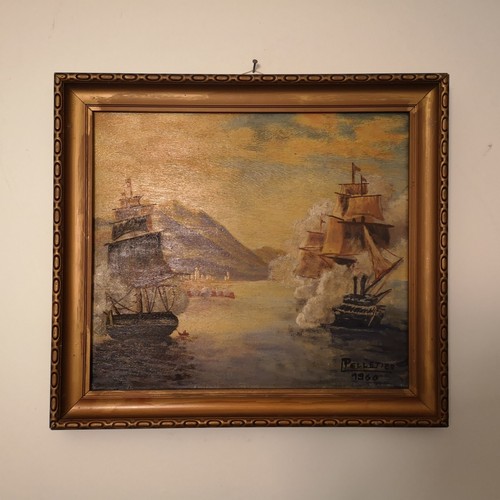 Tableau marine 1960 combat - marine,