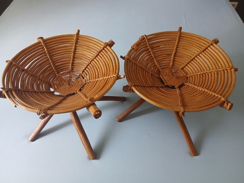 Paire tabourets rotin - tabourets,