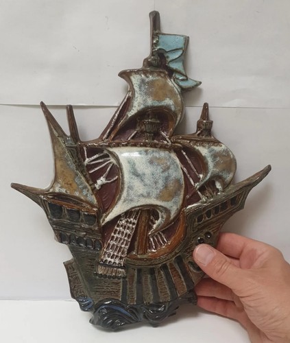 Bateau mural sculpture faience - mural,