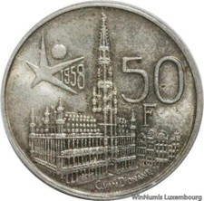 V7415 Belgique 50 Francs Baudouin Expo 1958 Légende NL Argent Monnaie FDC