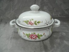 Wiener Email Austria Enamel Dutch Oven Casserole Pot w/Lid Roses Floral EC