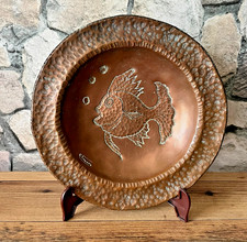 🐟Assiette murale cuivre martelé ciselé Gil Franco Poisson Boulogne sur mer 1953