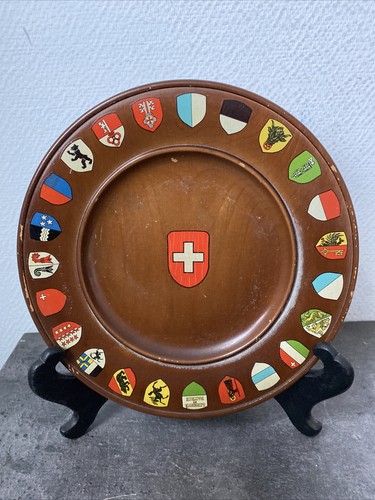 Ancienne assiette bois - bois, blason