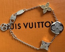 LOUIS VUITTON LV Iconic Silver Bracelet W Gold & Rose Logo clover Blooms GUC