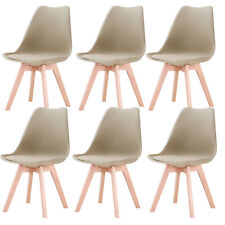 Lot de 6 chaises de cuisine cafe jambes en bois Tulip Retro Rembourré Beige