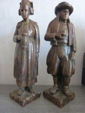 couple breton en bois sculpté