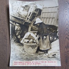 PHOTO DE PRESSE 1944 SCENE EXODE ENFANT DANS COUFFIN CHARRETTE GRAND MERE