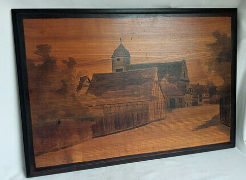 Tableau pyrogravé village - pyrogravé,