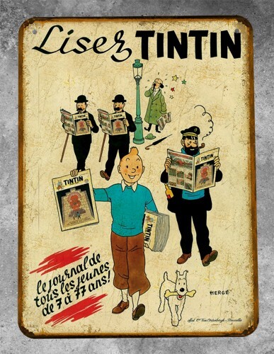 Plaque métal vintage tintin - métal,