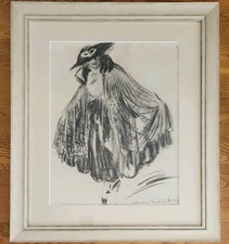 Louis ICART Fusain Bal Masqué de Venise Signé et Encadré Grand Format 