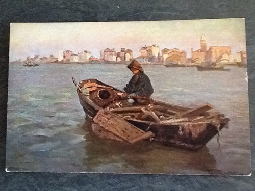 Illustree signee pecheur en - cp,
