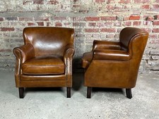 Fauteuils (la paire) "Club Clark" de style Anglais en cuir Havane