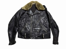 Vintage 50s High Way Patrol Black Horse Hide Leather Jacket Police 1950s