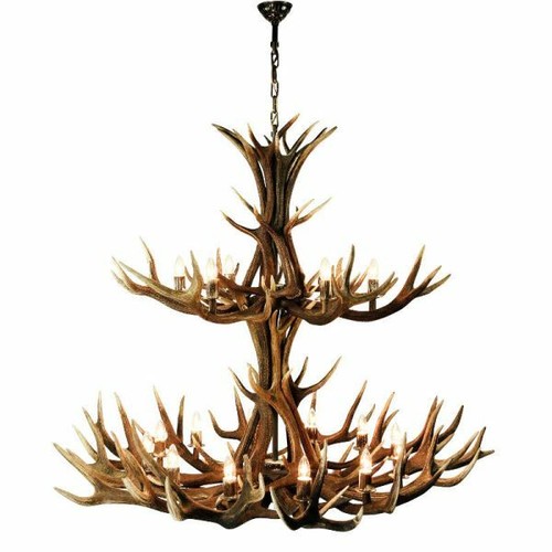 Lustre avec vrai bois - , cerf