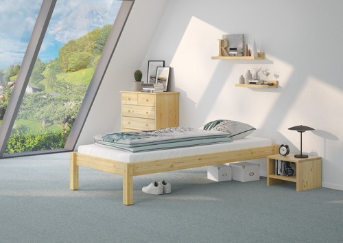 Lit simple pin naturel - , 100x200